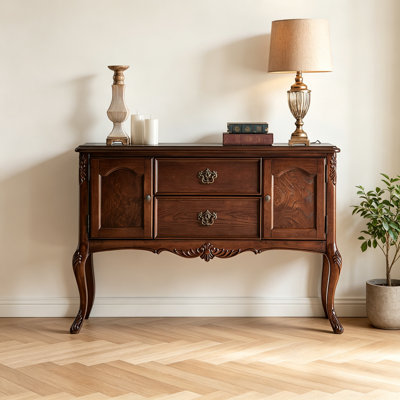 Classic Rubberwood Solid Wood  Nut-Brown Sideboard