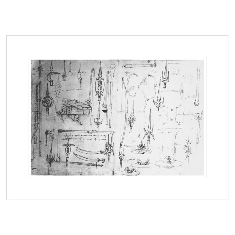 Armes et boucliers par Léonard de Vinci - Estampe numérique encadrée, H 16,49 po x l 21,75 po