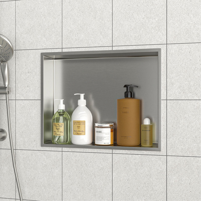 19" X 15" Stainless Steel Shower Niche, 3.94" H x 15" W x 19" D, Brushed Nickel