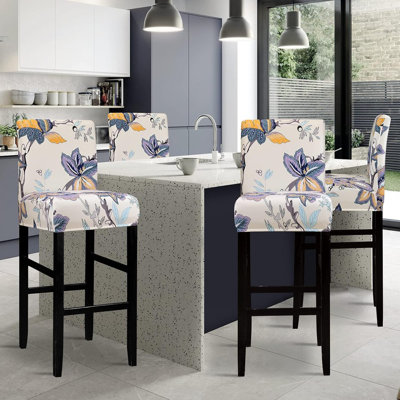 Jacquard Bar Chair Stool Cover - 4 Pack Stretch Chair Slipcover Pattern For Short Swivel Dining Chair-Counter Height Side Chairs