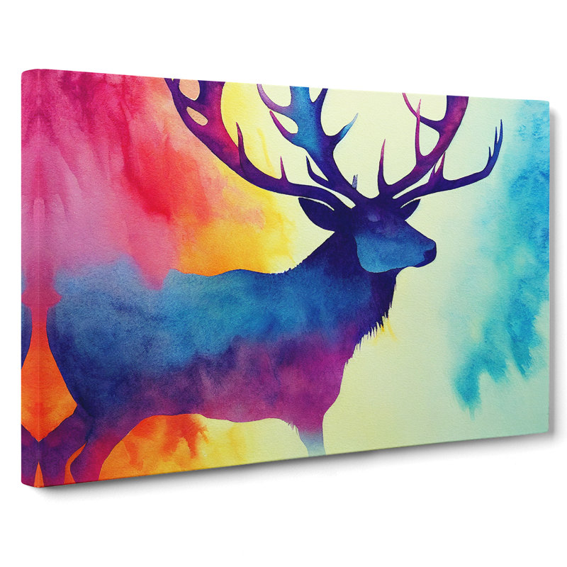 Watercolour Stag Deer Vol.1 Abstract - Wrapped Canvas, 35cm H x 50cm W x 3cm D