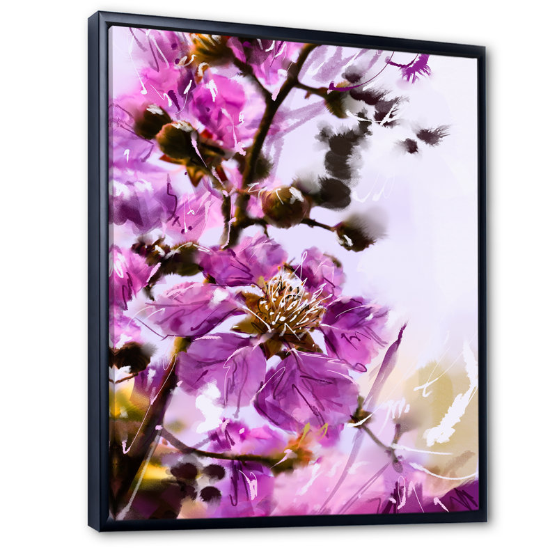 Fleurs mauves II - Peinture, H 20 po x l 12 po x P 1 po, Cadre flottant noir