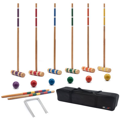 GSE Classic 6-Player Croquet Set with Wooden Mallets, Colored Balls, Carrying Bag for Family