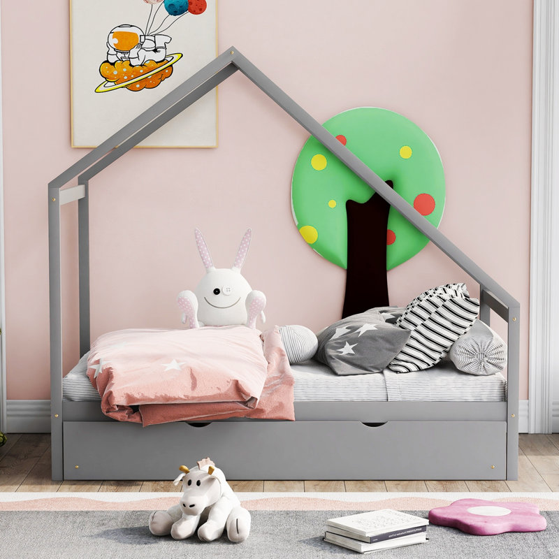 Lit pour enfant Ewenn, Simple, gris