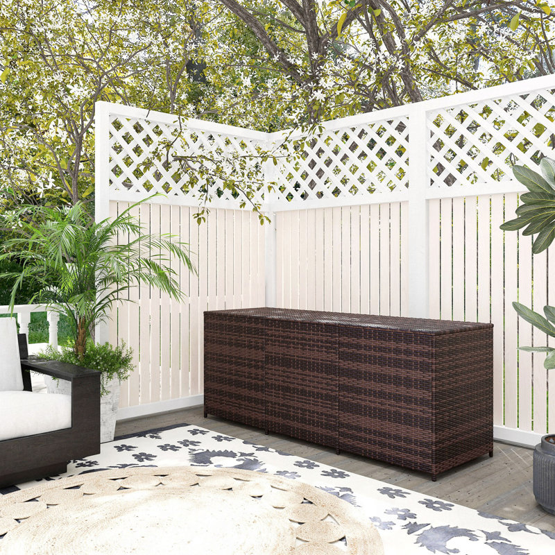 175 Gallon Outdoor Storage Box With Inner Liner, PE Rattan Wicker Deck Box With Pneumatic Bar Lift For Indoor & Outdoor Storage, Patio Furniture Cushions, Pool Toys, Garden Tools