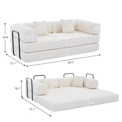 Boneless 79" Corduroy Pull-Out Compression Sofa Bed Loveseat for Small Spaces