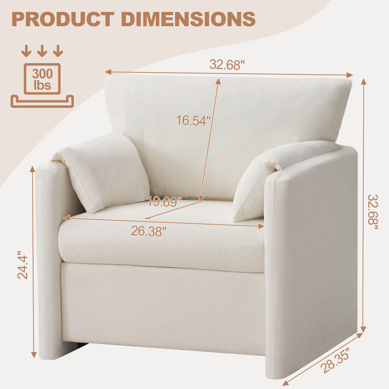 32.7'' Oversized Chenille Accent Chair(Set of 2), Beige