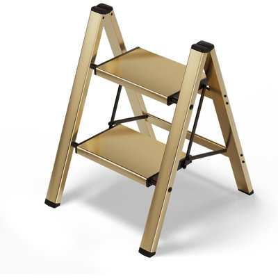 2 Step Stool Foldable Ladder,Aluminum Step Ladder,Gold