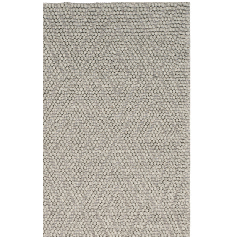 Russo Hand Woven Wool/Cotton Geometric Rug in Silver, Rectangle 5' x 8'