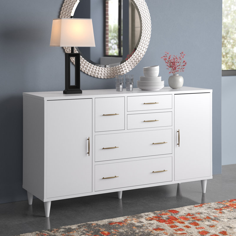 Buffet 5 tiroirs Afrida, Blanc