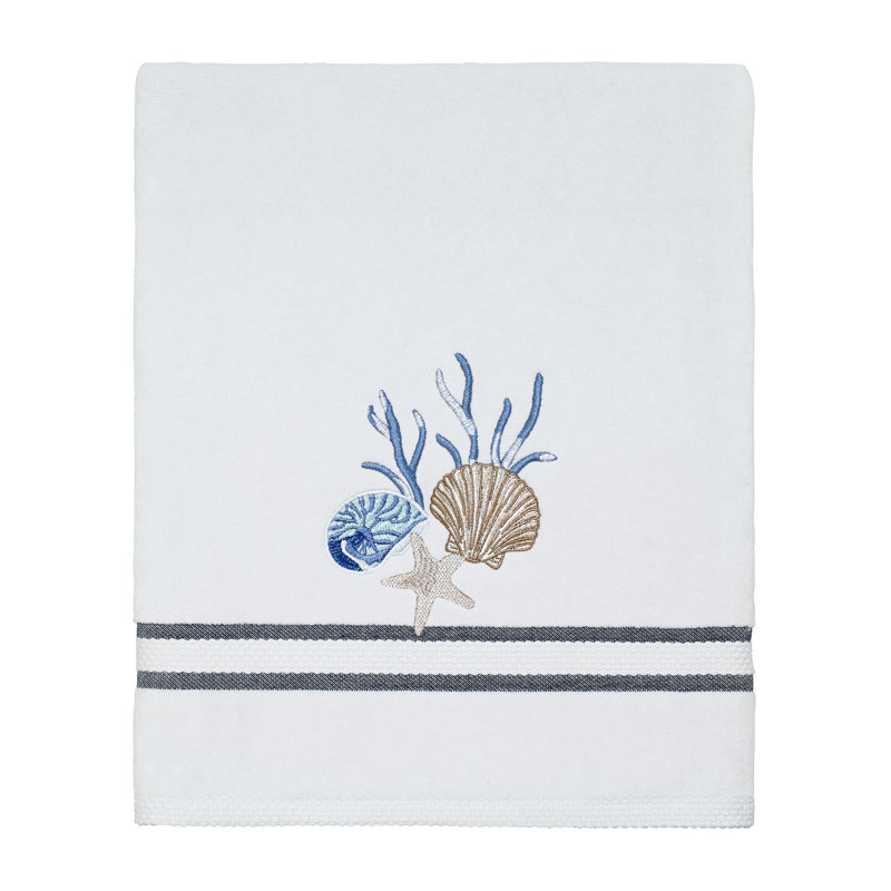 White and Blue Cotton Embroidered Fingertip Towel Set