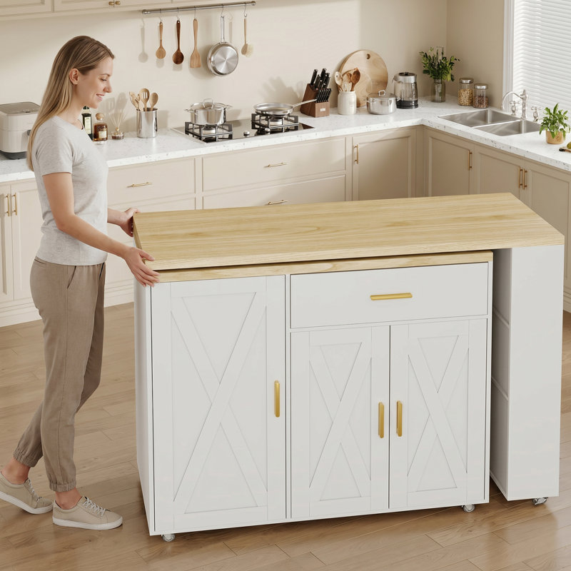 Îlot de cuisine convertible avec table de bar rotative à 360 ° et rangement