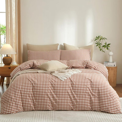 XINMIANFANG Gingham Duvet Cover Set 100% Washed Cotton Linen Touch Checkered Comforter Cover Comfy Breathable Grid Bedding