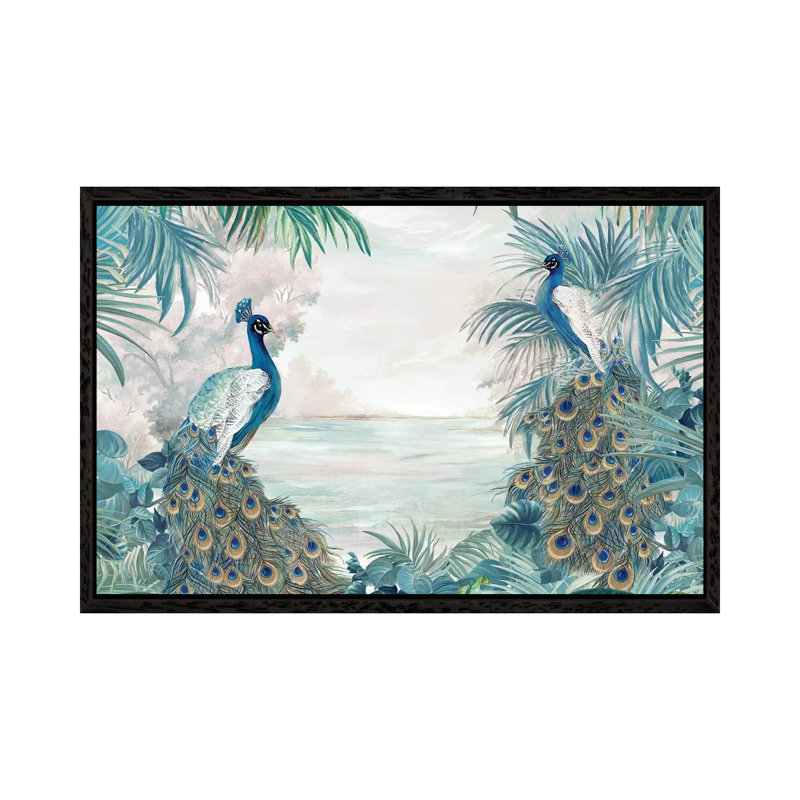 Indian Peafowls - Print on Canvas, Black Framed, 101.6 cm H x 66.04 cm W