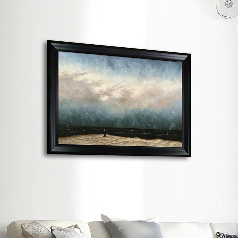 «The Monk by the Sea» par Caspar David Frederic - Reproduction d'art sur toile encadrée, Noir mat
