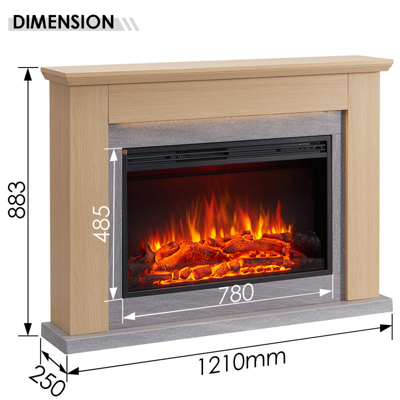 INGLETON FLAMME 121cm W Electric Fireplace with, Natual Oak