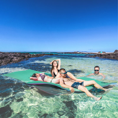 Soozier 12' X 5' Lily Pad Floating Mat With Cup Holder Table, 3-Layer Portable Roll-Up Water Mat Float Dock For 2-3 People, On Lake, River, Beach, Swimming Pool,