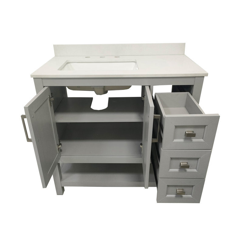 Ensemble de meuble-lavabo simple 36 po avec lavabo, armoire, tablette de rangement ouverte et tiroirs de rangement Caniya