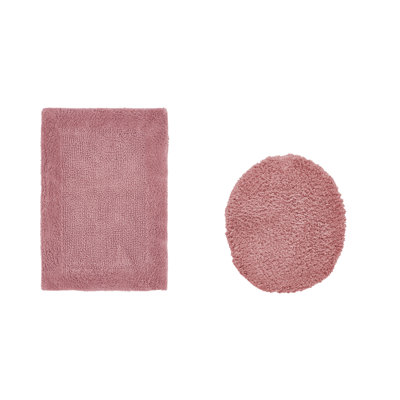 Ensemble de tapis de bain et de housse de toilette réversible 100% coton Moriceau 2370 GSM - ultra doux, très absorbant, lavable à la machine, certifié OEKO-TEX, idéal pour les meubles-lavabos, lavabos et couvercles de toilette standard, rose