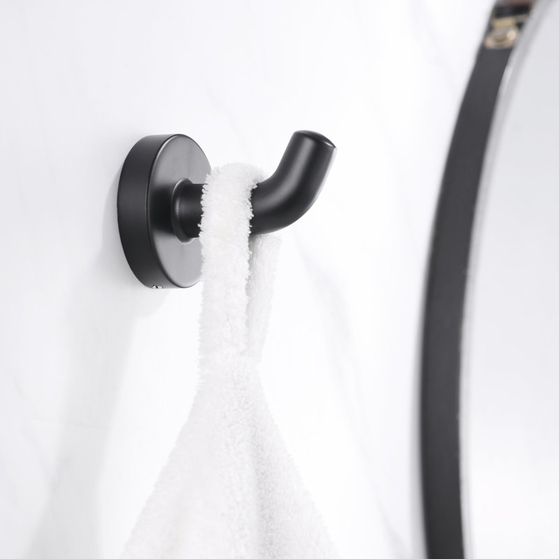 Kree Collection Bathroom Accessories Wall Mounted Towel Robe Hook - Matte Black, Matte Black