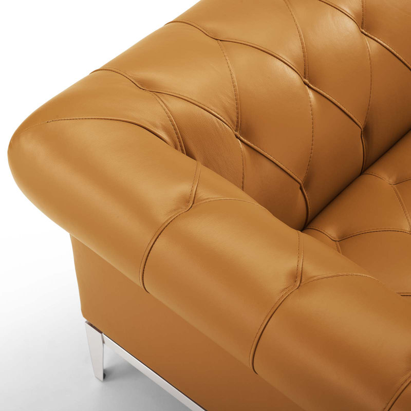 Causeuse Chesterfield Idyll, Cuir véritable brun clair