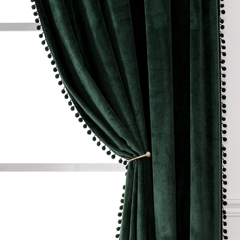 Aleria Velvet Room Darkening Curtain Pair, 52" W x 84" L, Dark Green