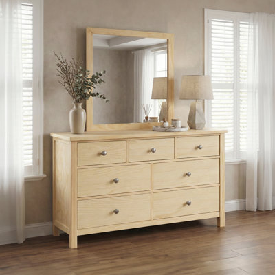 Transitional Dresser Mirror Storage 7-Drawers Bedroom Furniture Natural Pine Finish Wooden 1Pc