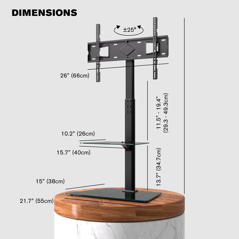 Black Steel 30.5" Swivel TV Floor Stand with Shelf