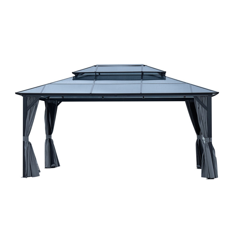 Hardtop Gazebo Double Roof Canopy Outdoor With Netting And Curtains, Aluminum Frame Polycarbonate Roof Garden Tent For Patio, Backyard, Deck, And Lawn