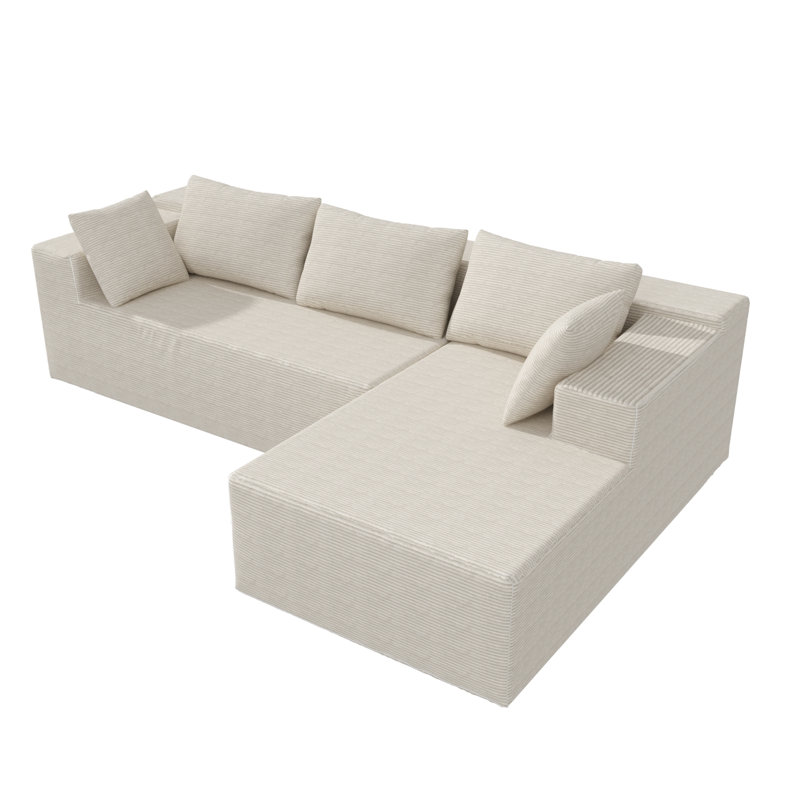 Boneless 105.9" L-Shaped Sectional Sofa With Chaise, White