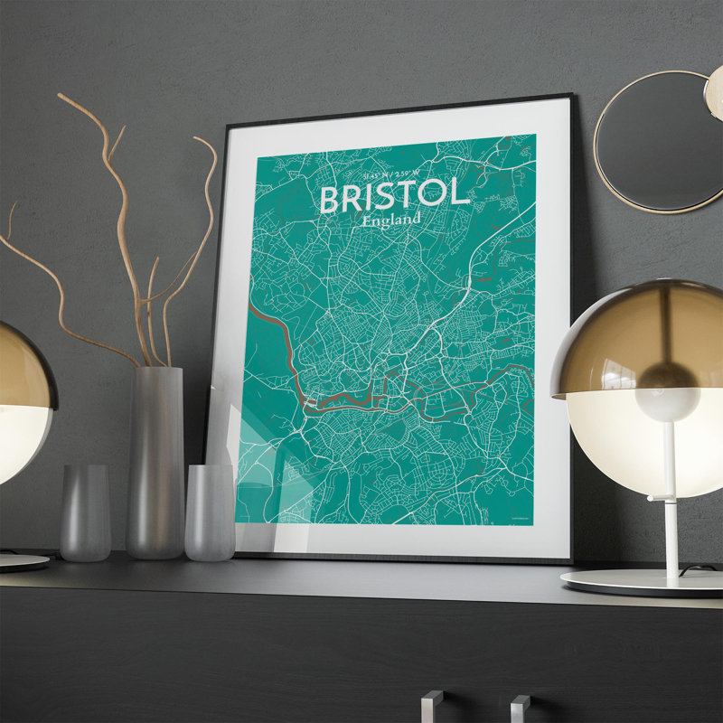 Bristol, carte de la ville, impression, H 24 po x l 18 po x P 0,05 po, Nature