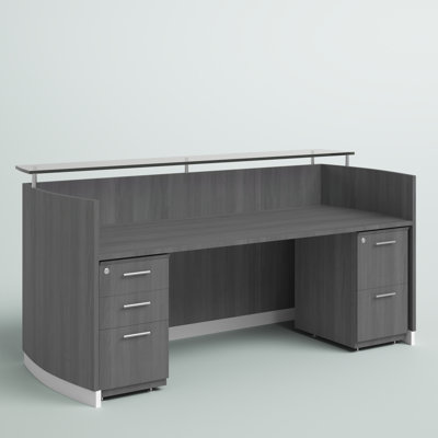 Cason Rectangle Solid Wood Reception Desk with Filing Cabinet