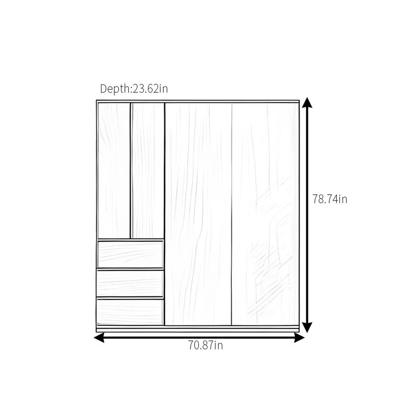 Garde-robe rétro simple et classique, H 78,74 po x l 70,87 po x P 23,62 po