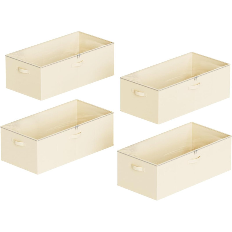 Beige 10" High Plastic Underbed Storage Containers with Lids, 4-Pack
