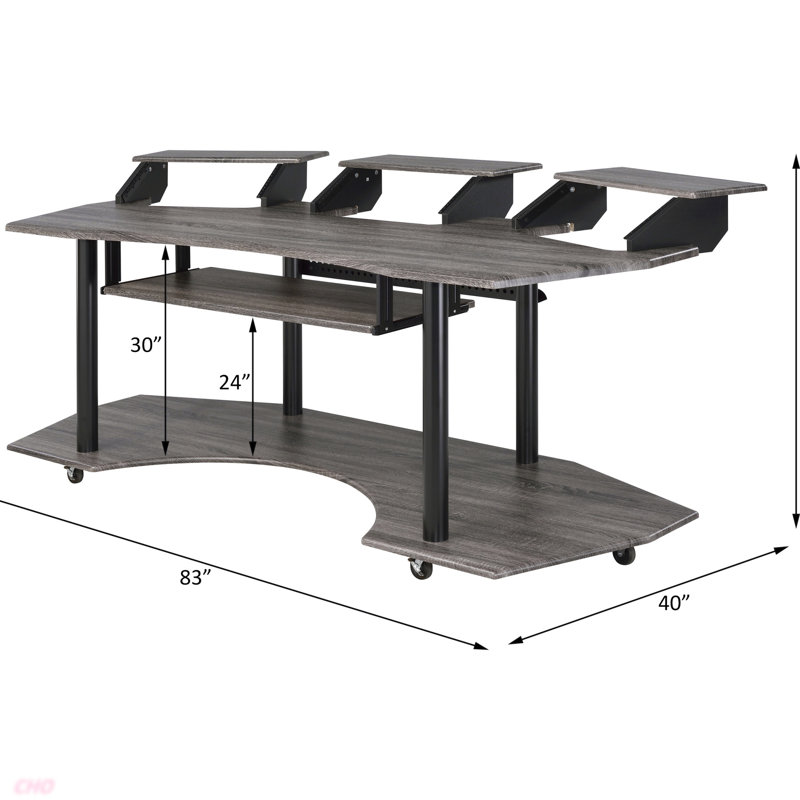 83" Eleazar Oak Finish Music Recording Studio Desk, Dark Oak/Black