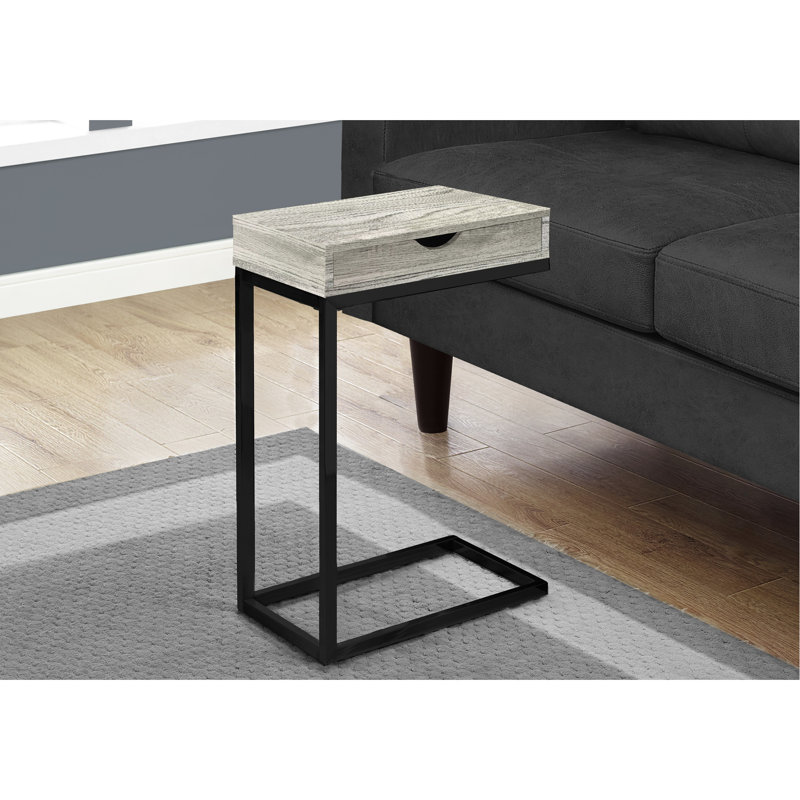 Table d'appoint en stratifié gris avec structure en métal noir - tiroir de rangement pour base de chambre à coucher et salon optionnel