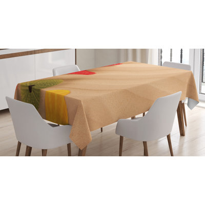 Ambesonne de la nappe, océan coquillages de beach caraïbes, étoile de mer d’été, housse de table rectangulaire pour la cuisine de salle à manger décoration, 52 po x 70 po, jaune brun sable