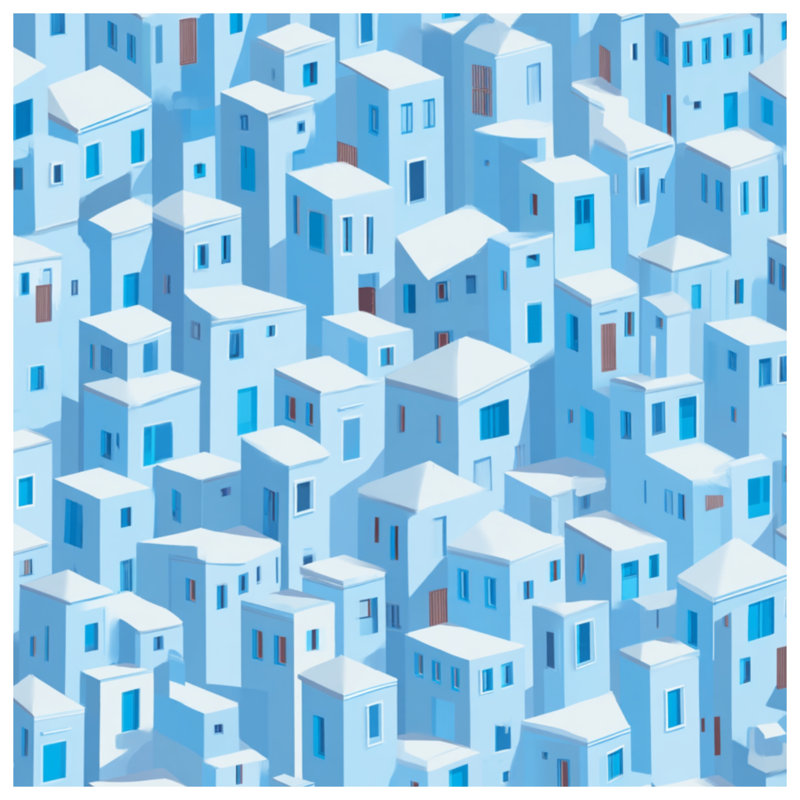 Blue Buildings Quilted Bedspread All Sizes, Twin