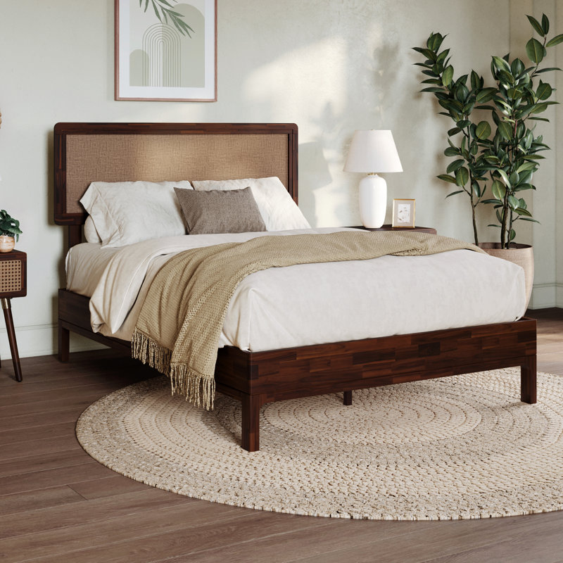 Anspach Solid Wood Platform Bed with Headboard, Bohemian Bed Frame, Full / Double, Walnut