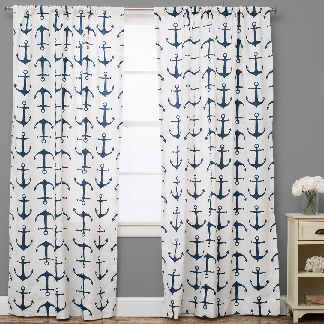 Abigayle Nautical Semi-Sheer Rod Pocket Single Curtain Panel Longshore Tides Size per 
