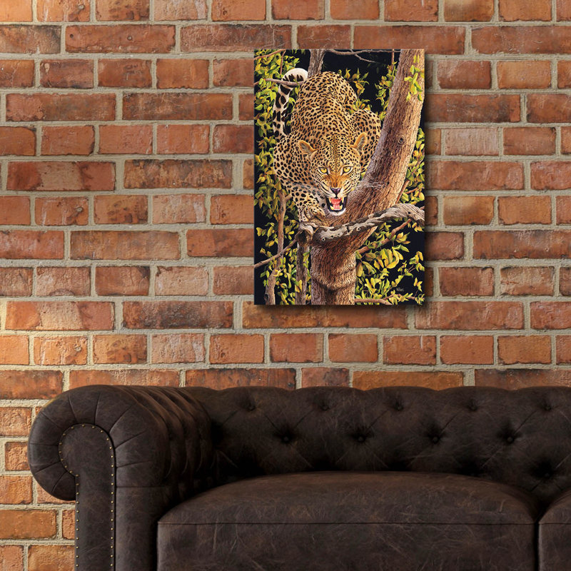  «Leopard in Tree» par Delene Lambert, art mural en verre acrylique, 16 po x 24 po, H 24 po x l 16 po