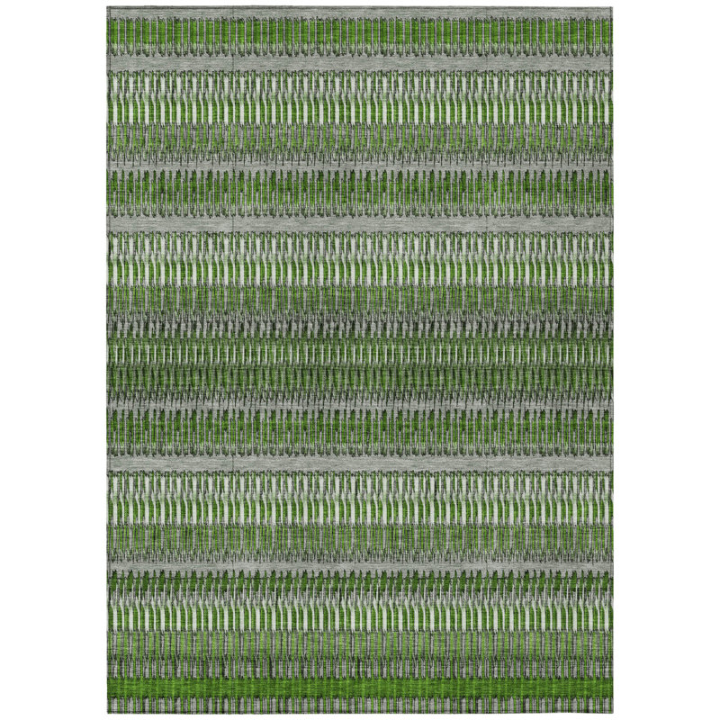 Tapis intérieur lavable rayé vert et ivoire 8 pi x 10 pi