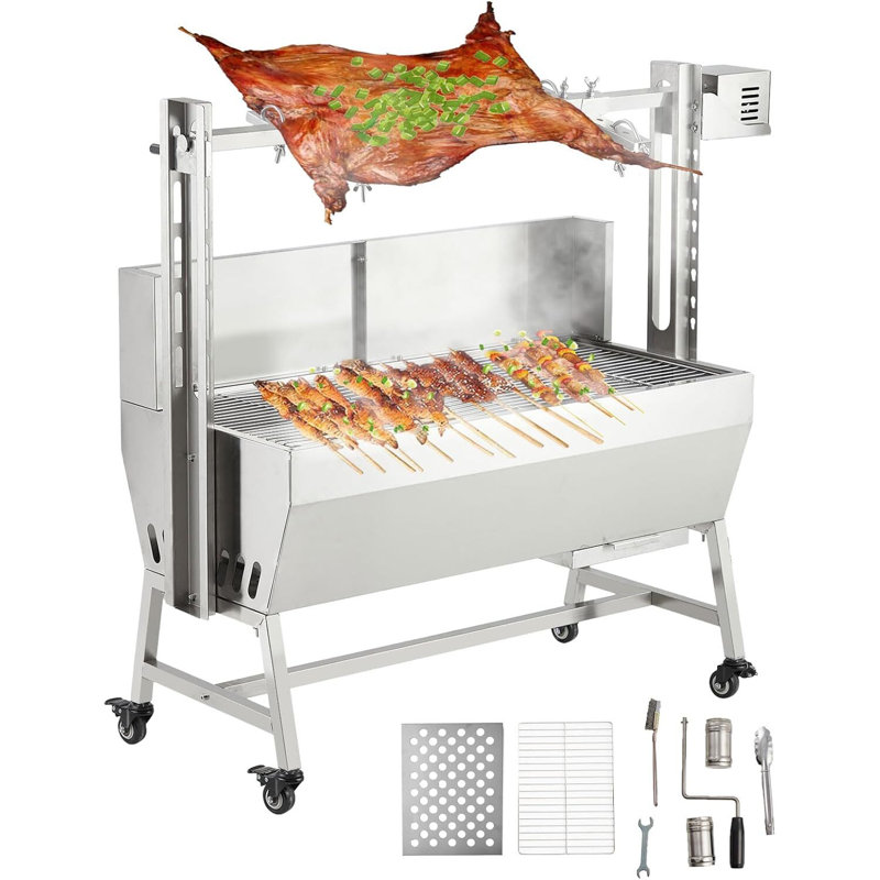 Gril de rôtisserie automatique en acier inoxydable avec pare-vent, capacité de 37 po à 132 lb
