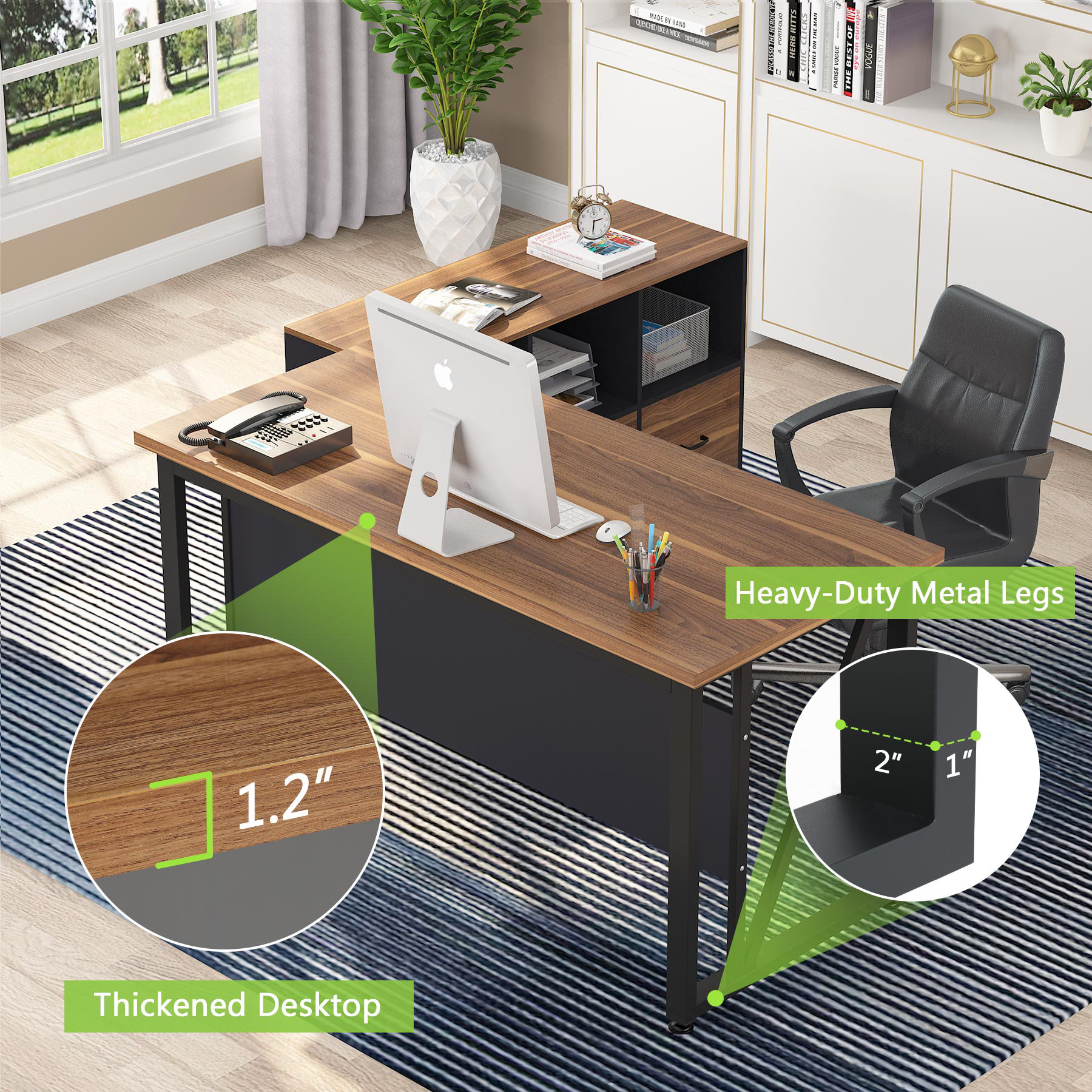 Inbox Zero Dineke L-Shape Executive Desk with Cabinet