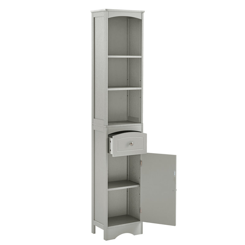 Grande unité de rangement de salle de bain grise autoportante avec tiroir et tablette réglable