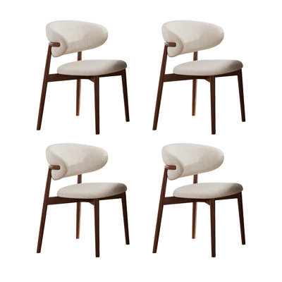Mid-century Ash Dining Chairs Set Of 4, Brown Solid Wood Legs, Not Assembled Need, Beige Kitchen Chairs For Dining Room