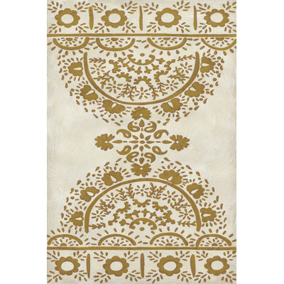 Ochre Embroidery I - Wrapped Canvas Print