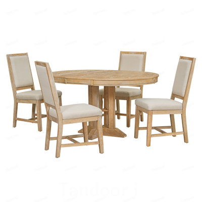 Ensemble de salle à manger 5 pièces avec table ronde extensible et 4 chaises rembourrées pour la cuisine et la salle à manger