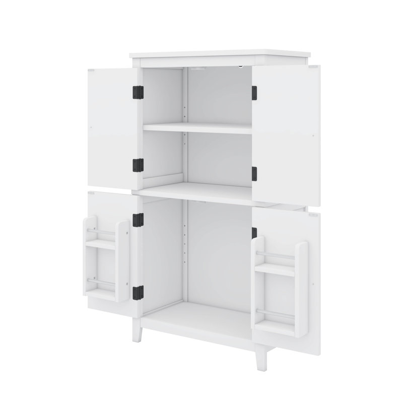 Armoire de rangement élégante sur pied avec 4 portes et tablettes réglables, Blanc