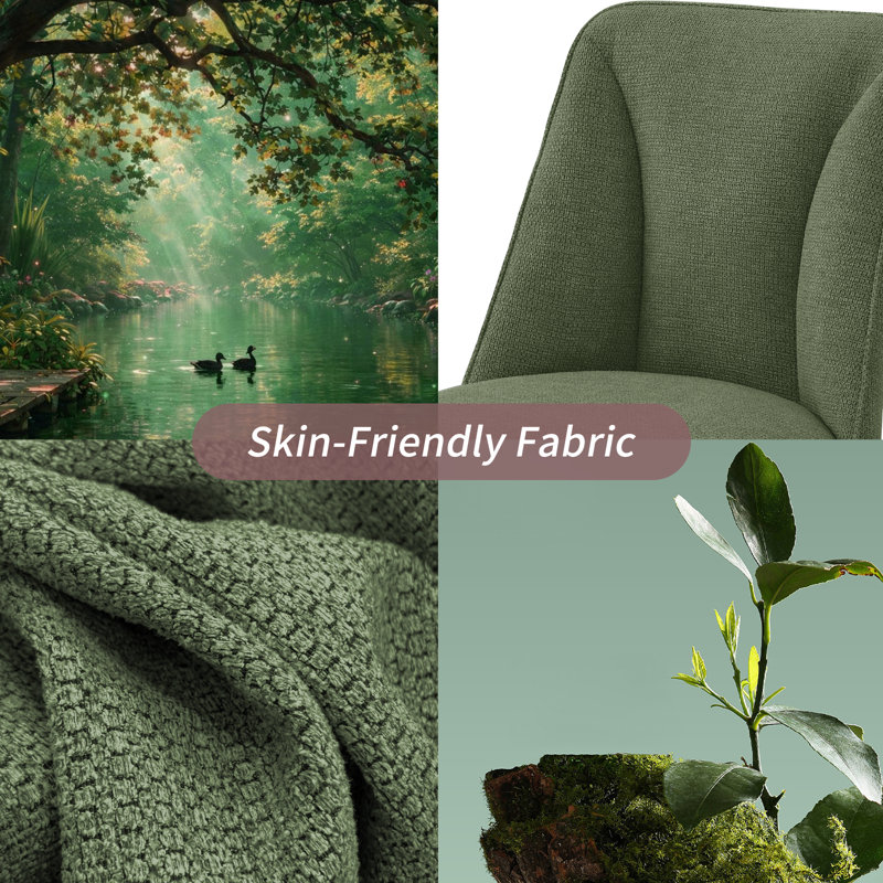 Modern Linen/Suede Upholstered Dining Chair with 8cm Thickened Cushion, Green Linen, 4